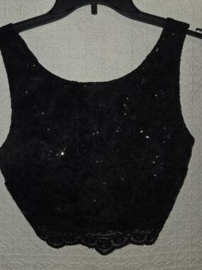 City Triangles Black Sequin Lace Crop Top